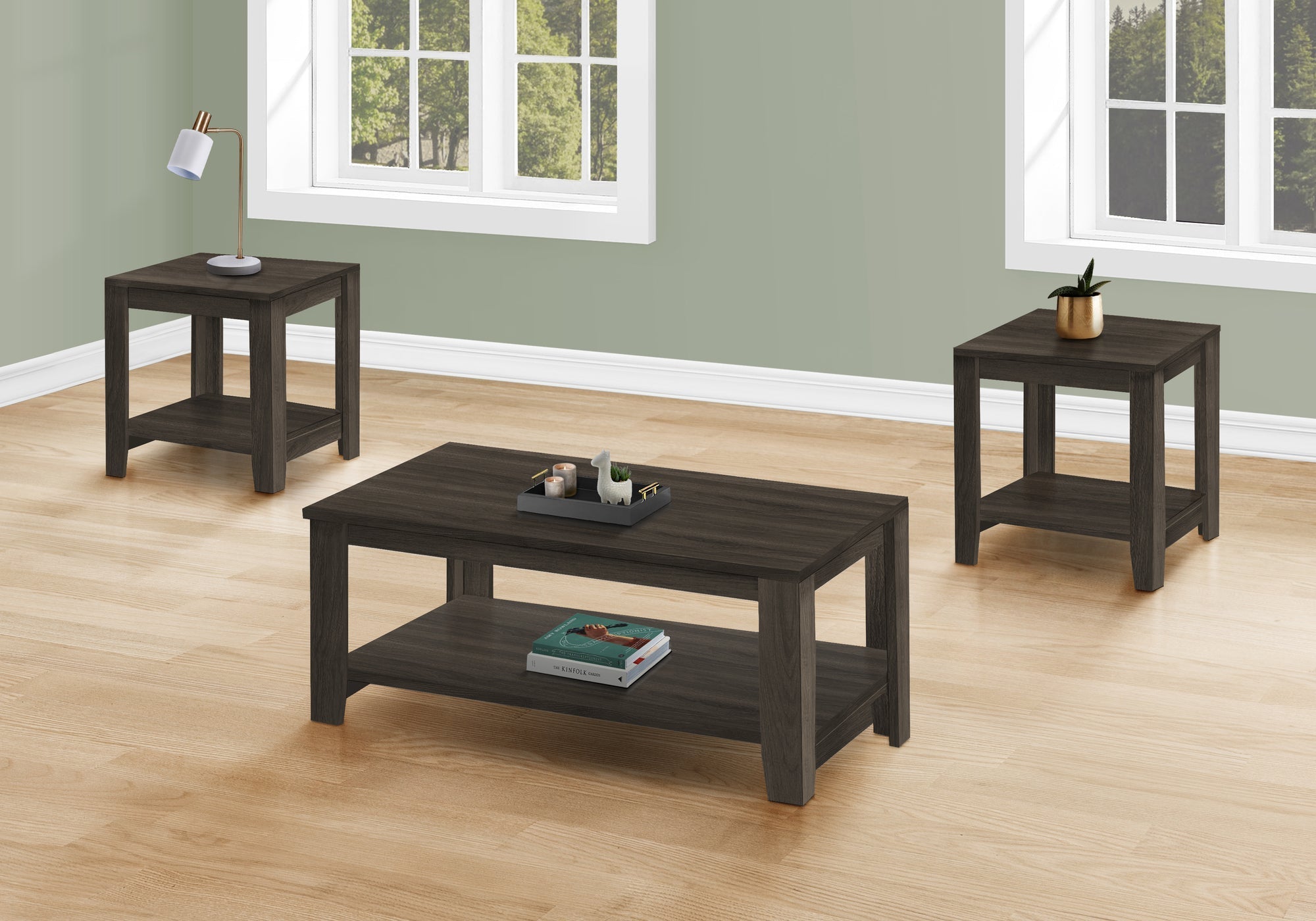 Monarch Specialties I 7883P Ensemble De Table, Ensemble 3pcs, Café, Bout, Côté, Accent, Salon, Stratifié, Brun, Transitionnel - Simple Boutique