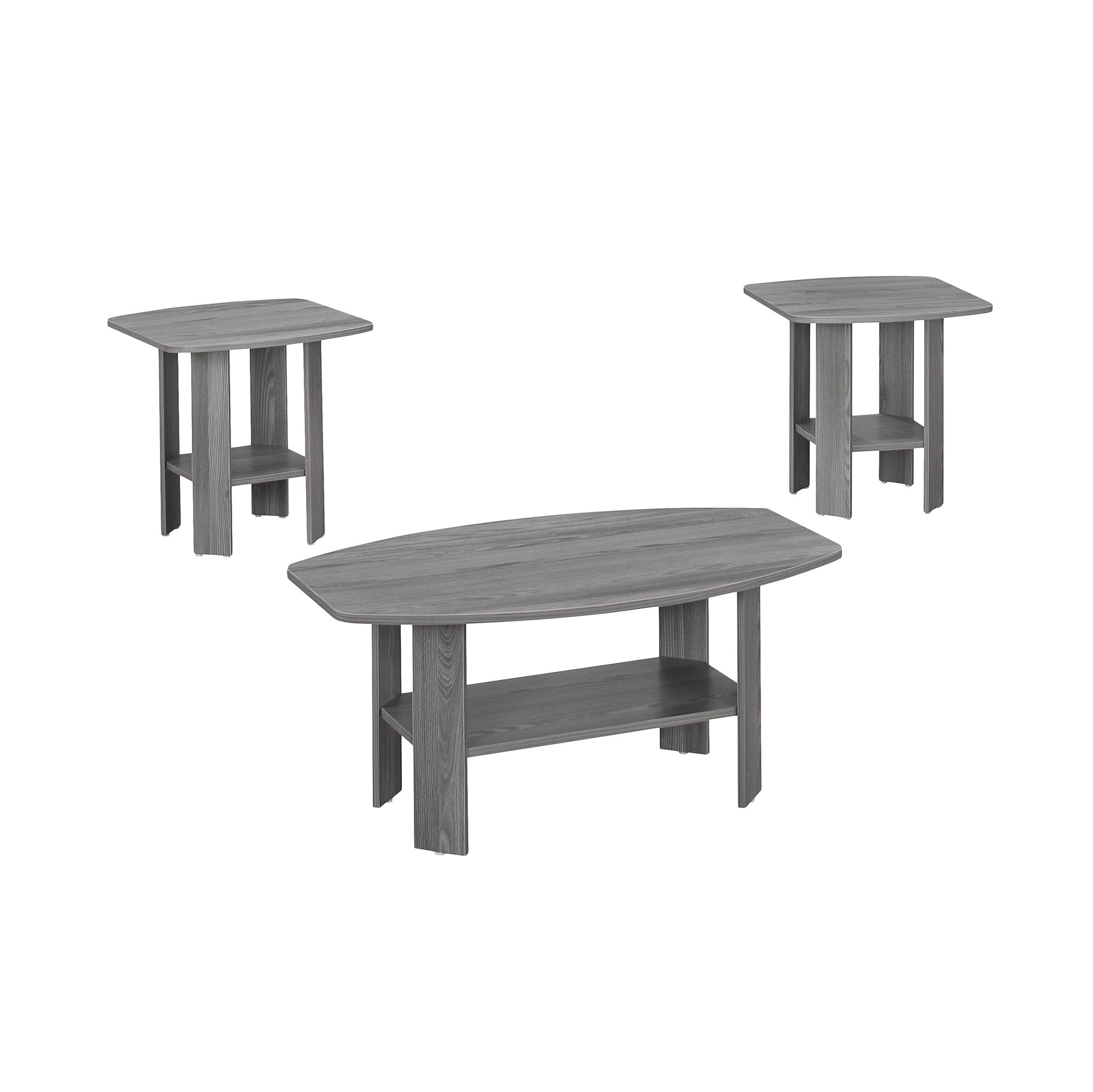 Monarch Specialties I 7925P Ensemble De Table, Ensemble 3pcs, Café, Bout, Côté, Accent, Salon, Stratifié, Gris, Transitionnel - Simple Boutique