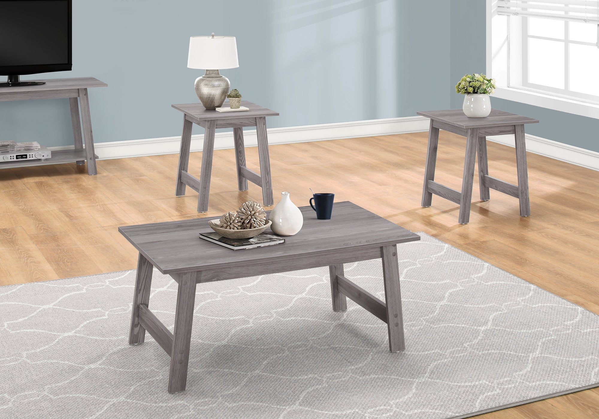 Monarch Specialties I 7932P Ensemble De Table, Ensemble 3pcs, Café, Bout, Côté, Accent, Salon, Stratifié, Gris, Transitionnel - Simple Boutique