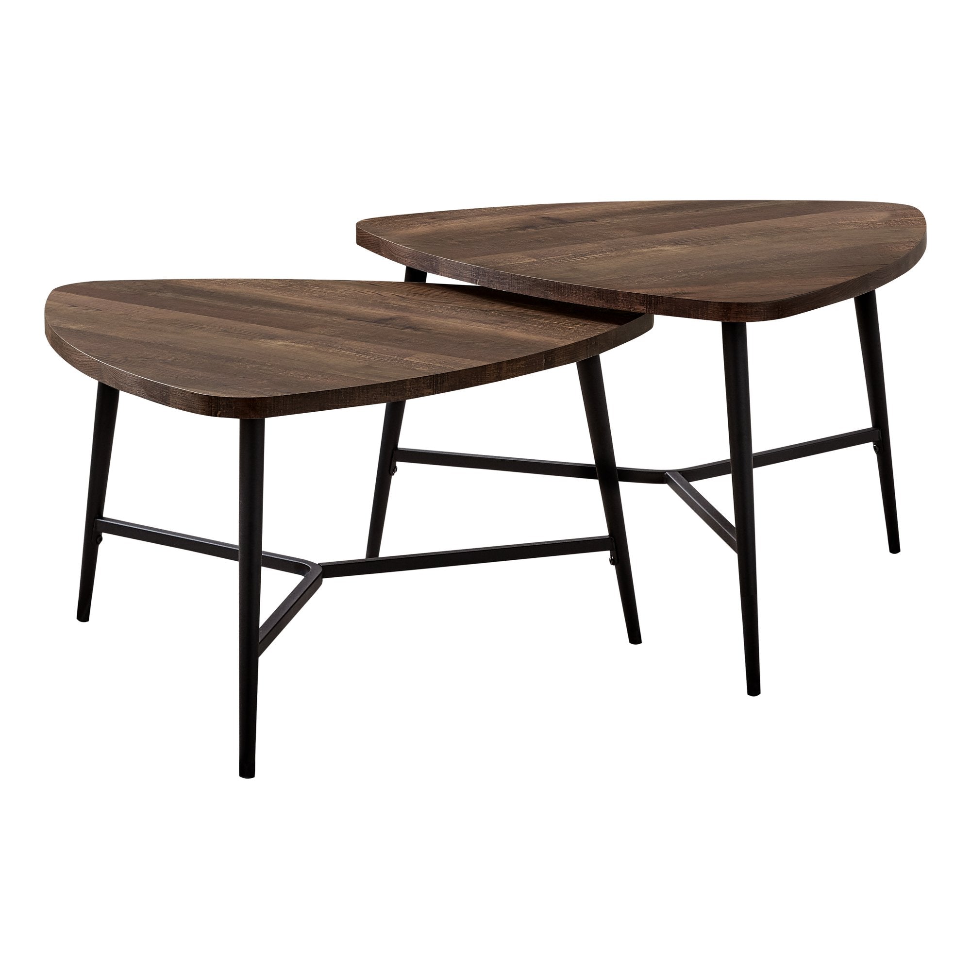 Monarch Specialties I 7937p - Ens De Tables 2pcs / Faux Bois Brun / Metal Noir - Simple Boutique
