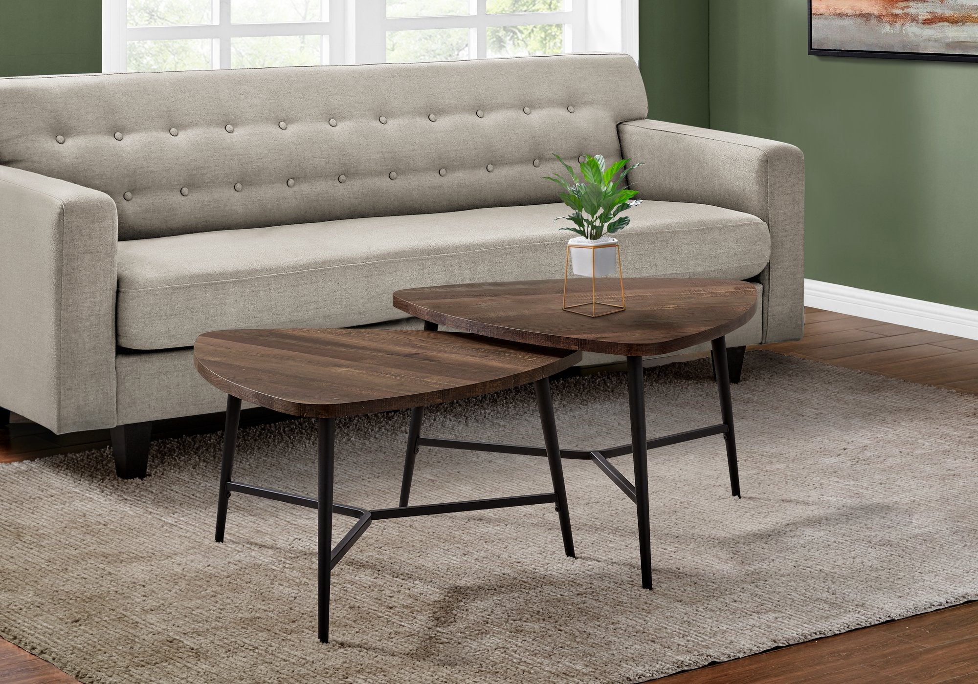 Monarch Specialties I 7937p - Ens De Tables 2pcs / Faux Bois Brun / Metal Noir - Simple Boutique
