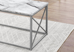Monarch Specialties I 7953P Ensemble De Table, Ensemble 3pcs, Café, Bout, Côté, Accent, Salon, Métal, Stratifié, Aspect Marbre Blanc, Gris, Contemporain, Moderne - Simple Boutique