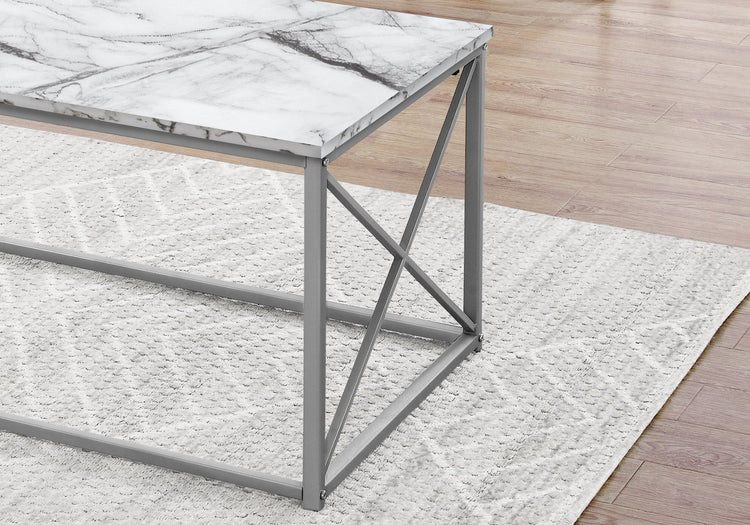 Monarch Specialties I 7953P Ensemble De Table, Ensemble 3pcs, Café, Bout, Côté, Accent, Salon, Métal, Stratifié, Aspect Marbre Blanc, Gris, Contemporain, Moderne - Simple Boutique
