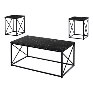 Monarch Specialties I 7954P Ensemble De Table, Ensemble 3pcs, Café, Bout, Côté, Accent, Salon, Métal, Stratifié, D'aspect Marbre Noir, Contemporain, Moderne - Simple Boutique