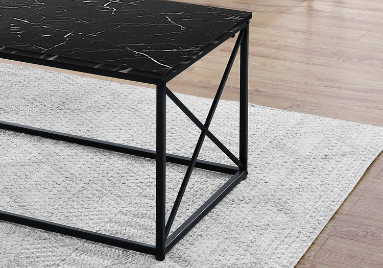 Monarch Specialties I 7954P Ensemble De Table, Ensemble 3pcs, Café, Bout, Côté, Accent, Salon, Métal, Stratifié, D'aspect Marbre Noir, Contemporain, Moderne - Simple Boutique