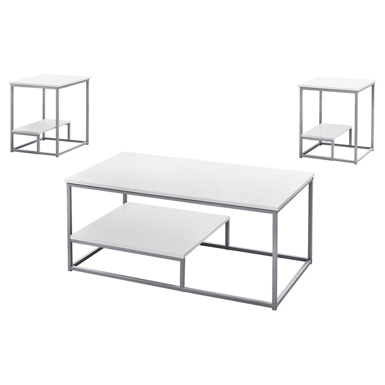 Monarch Specialties I 7961P Ensemble De Table, Ensemble 3pcs, Café, Bout, Côté, Accent, Salon, Métal, Stratifié, Blanc, Gris, Contemporain, Moderne - Simple Boutique