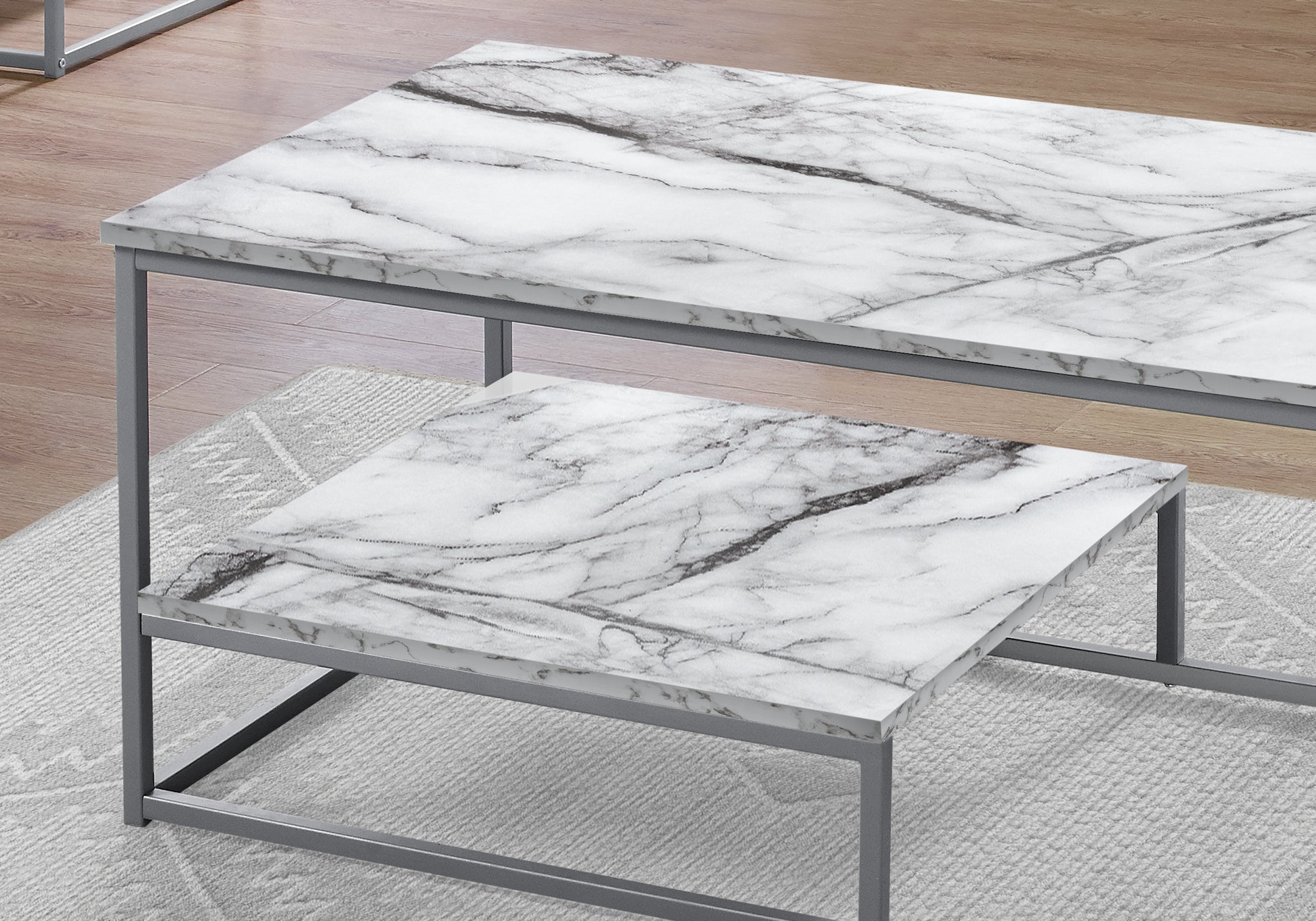 Monarch Specialties I 7963P Ensemble De Table, Ensemble 3pcs, Café, Bout, Côté, Accent, Salon, Métal, Stratifié, Aspect Marbre Blanc, Gris, Contemporain, Moderne - Simple Boutique