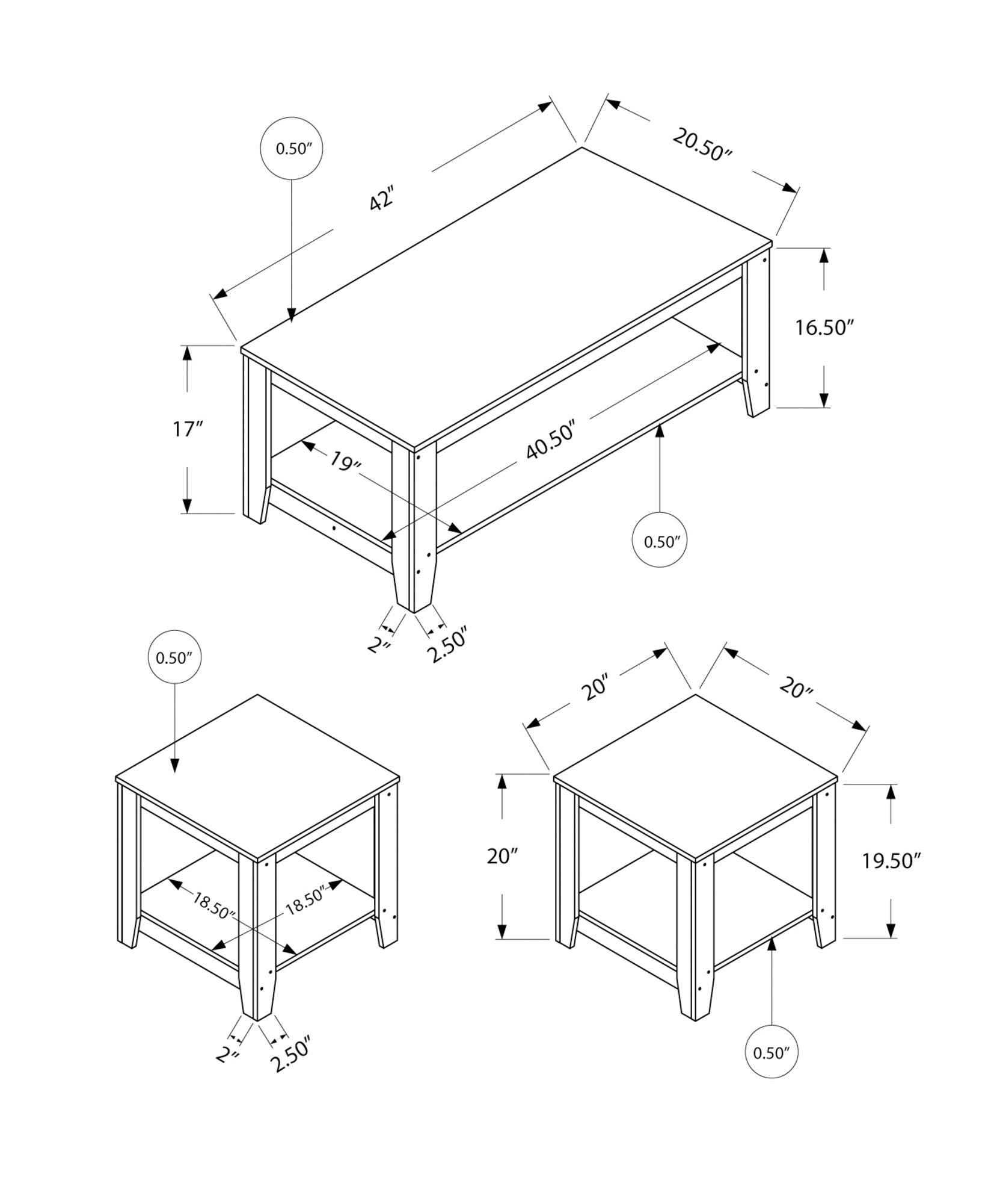 Monarch Specialties I 7990P Ensemble De Table, Ensemble 3pcs, Café, Bout, Côté, Accent, Salon, Stratifié, Brun, Transitionnel - Simple Boutique