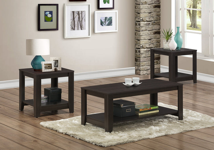 Monarch Specialties I 7990P Ensemble De Table, Ensemble 3pcs, Café, Bout, Côté, Accent, Salon, Stratifié, Brun, Transitionnel - Simple Boutique