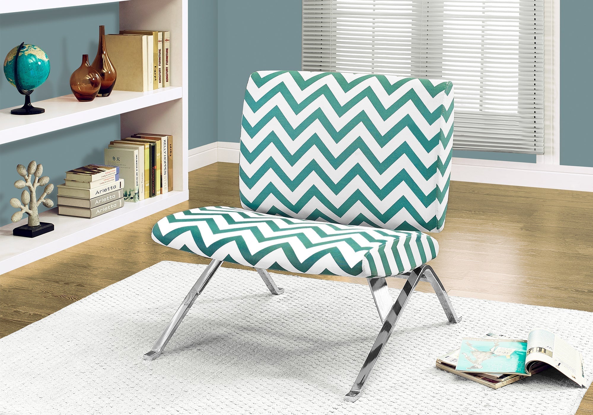 Monarch Specialties I 8136 Chaise D'appoint, Sans Bras, En Tissu, Salon, Chambre À Coucher, En Tissu, Métal, Vert, Chrome, Contemporain, Moderne - Simple Boutique