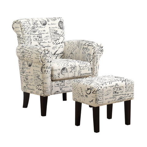 Monarch Specialties I 8175 Chaise D'appoint, Fauteuil Avec Pouf, Ensemble De 2 Pièces, En Tissu, Salon, Chambre À Coucher, En Tissu, Pattes En Bois, Beige, Noir, Transitionnel