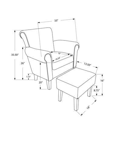 Monarch Specialties I 8175 Chaise D'appoint, Fauteuil Avec Pouf, Ensemble De 2 Pièces, En Tissu, Salon, Chambre À Coucher, En Tissu, Pattes En Bois, Beige, Noir, Transitionnel