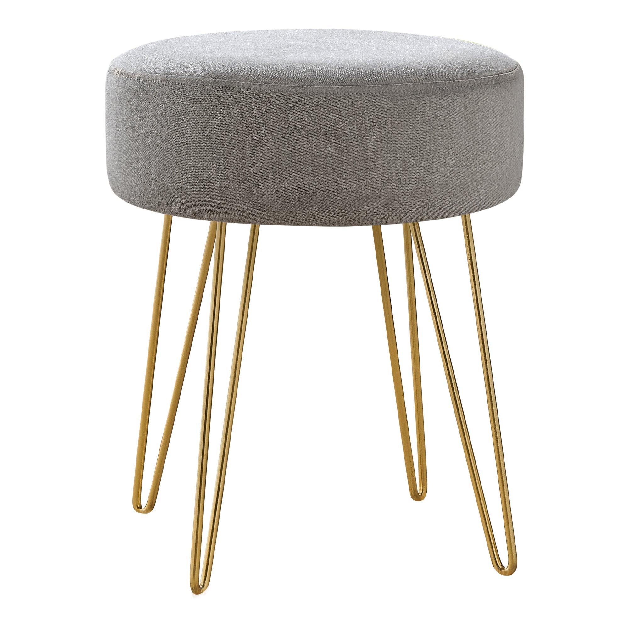 Monarch Specialties I 9003 Ottoman, Pouf, Repose Pieds, Tabouret, 14" Rond, En Tissu, Pieds En Métal, Gris, Or, Contemporain, Moderne - Simple Boutique