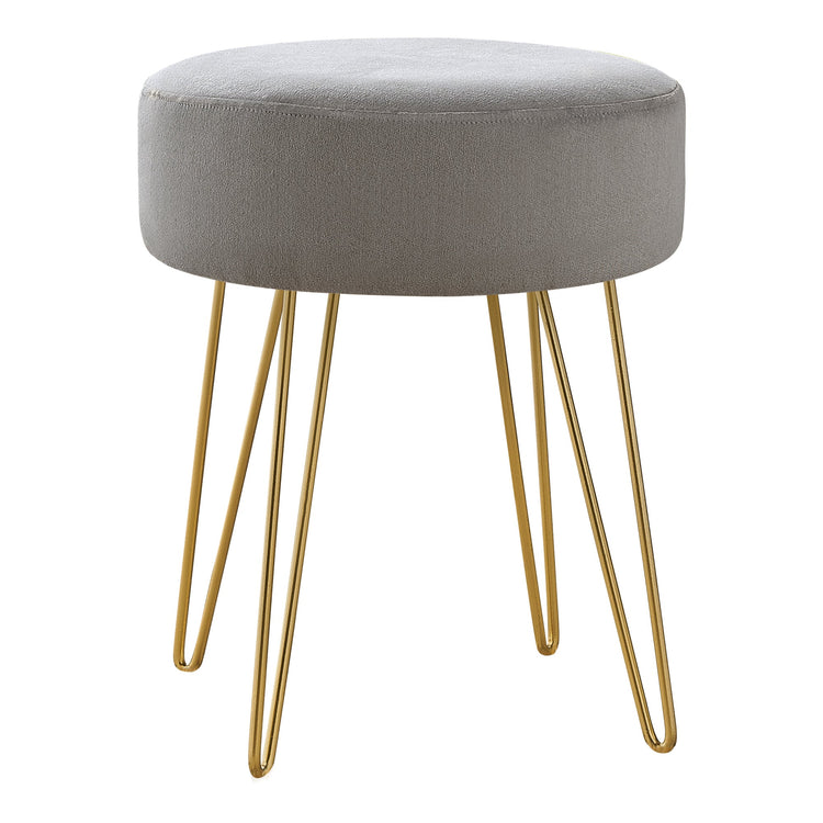 Monarch Specialties I 9003 Ottoman, Pouf, Repose Pieds, Tabouret, 14" Rond, En Tissu, Pieds En Métal, Gris, Or, Contemporain, Moderne - Simple Boutique