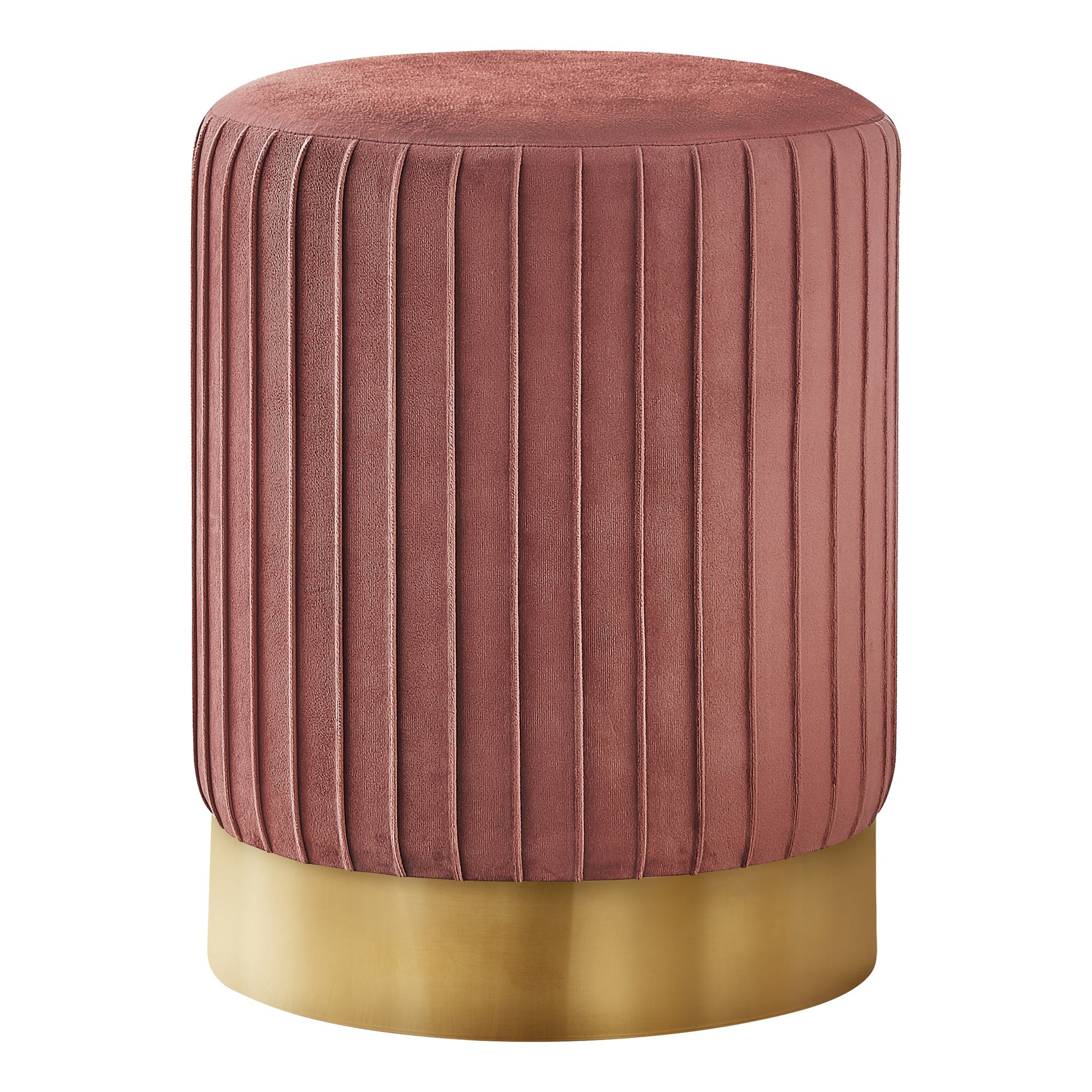 Monarch Specialties I 9017 Ottoman, Pouf, Repose Pieds, Tabouret, 14" Rond, Velours, Base De Métal, Rose, Or, Contemporain, Moderne - Simple Boutique