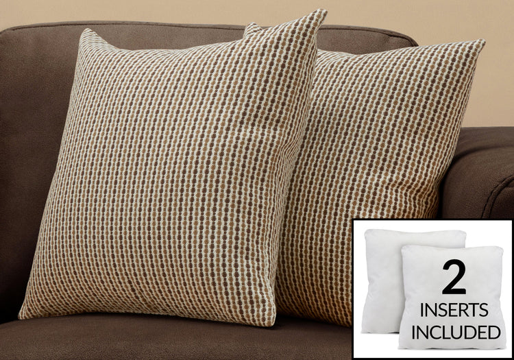 Monarch Specialties I 9239 Oreillers, Lot De 2, 18 X 18 Carré, Encart Inclus, Jeté Décoratif, Accent, Sofa, Canapé, Chambre À Coucher, Polyester, Hypoallergénique, Brun, Moderne - Simple Boutique