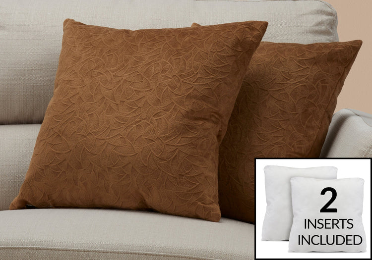 Monarch Specialties I 9269 Oreillers, Lot De 2, 18 X 18 Carré, Encart Inclus, Jeté Décoratif, Accent, Sofa, Canapé, Chambre À Coucher, Polyester, Hypoallergénique, Brun, Moderne - Simple Boutique