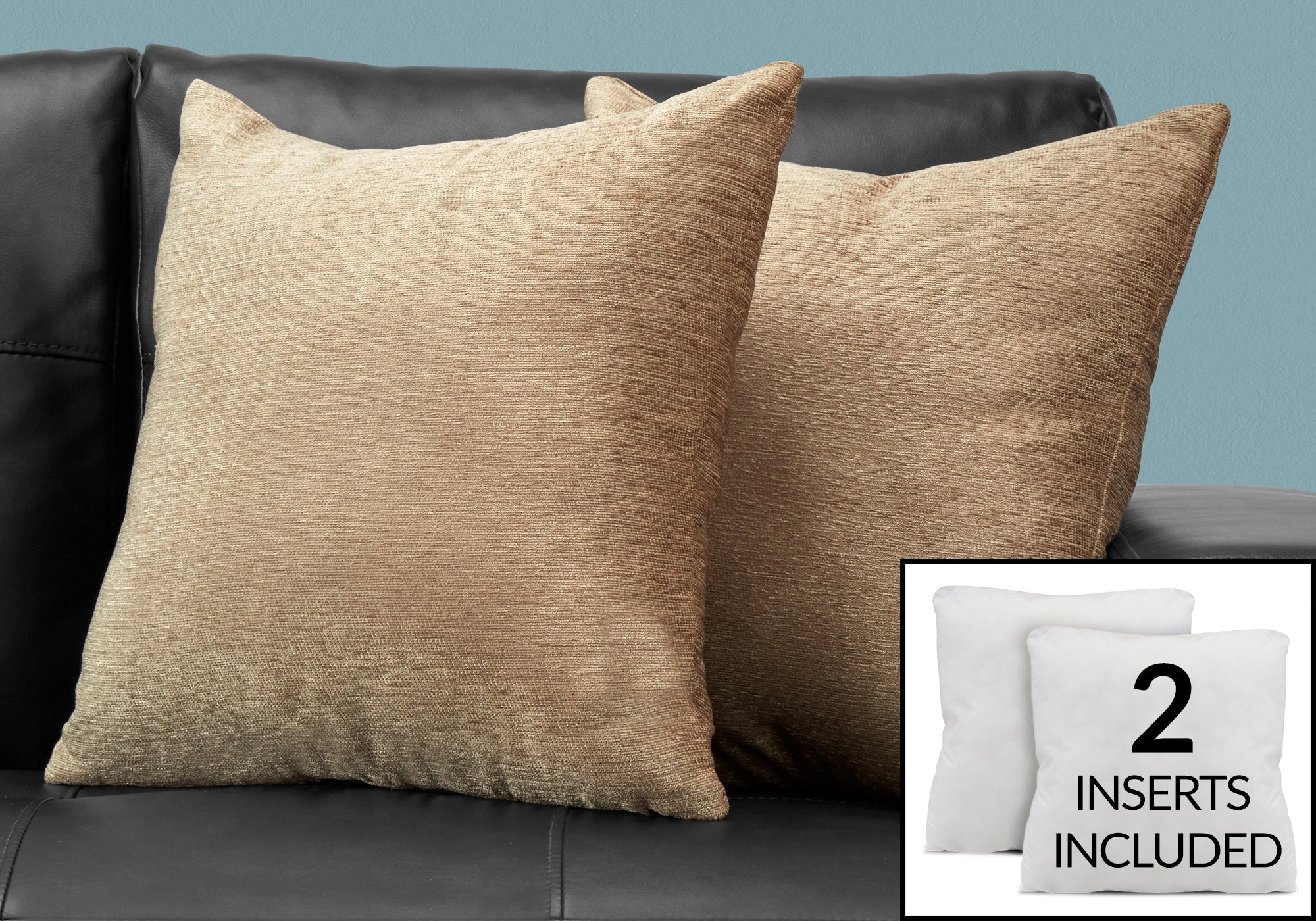 Monarch Specialties I 9297 Oreillers, Lot De 2, 18 X 18 Carré, Encart Inclus, Jeté Décoratif, Accent, Sofa, Canapé, Chambre À Coucher, Polyester, Hypoallergénique, Beige, Moderne - Simple Boutique