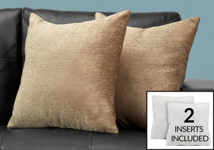Monarch Specialties I 9297 Oreillers, Lot De 2, 18 X 18 Carré, Encart Inclus, Jeté Décoratif, Accent, Sofa, Canapé, Chambre À Coucher, Polyester, Hypoallergénique, Beige, Moderne - Simple Boutique