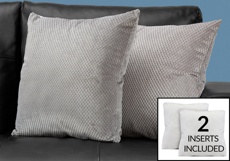 Monarch Specialties I 9307 Oreillers, Lot De 2, 18 X 18 Carré, Encart Inclus, Jeté Décoratif, Accent, Sofa, Canapé, Chambre À Coucher, Polyester, Hypoallergénique, Gris, Moderne - Simple Boutique