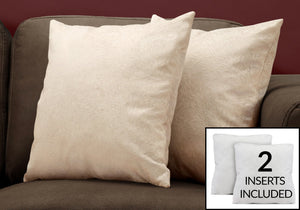 Monarch Specialties I 9319 Oreillers, Lot De 2, 18 X 18 Carré, Encart Inclus, Jeté Décoratif, Accent, Sofa, Canapé, Chambre À Coucher, Polyester, Hypoallergénique, Beige, Moderne - Simple Boutique