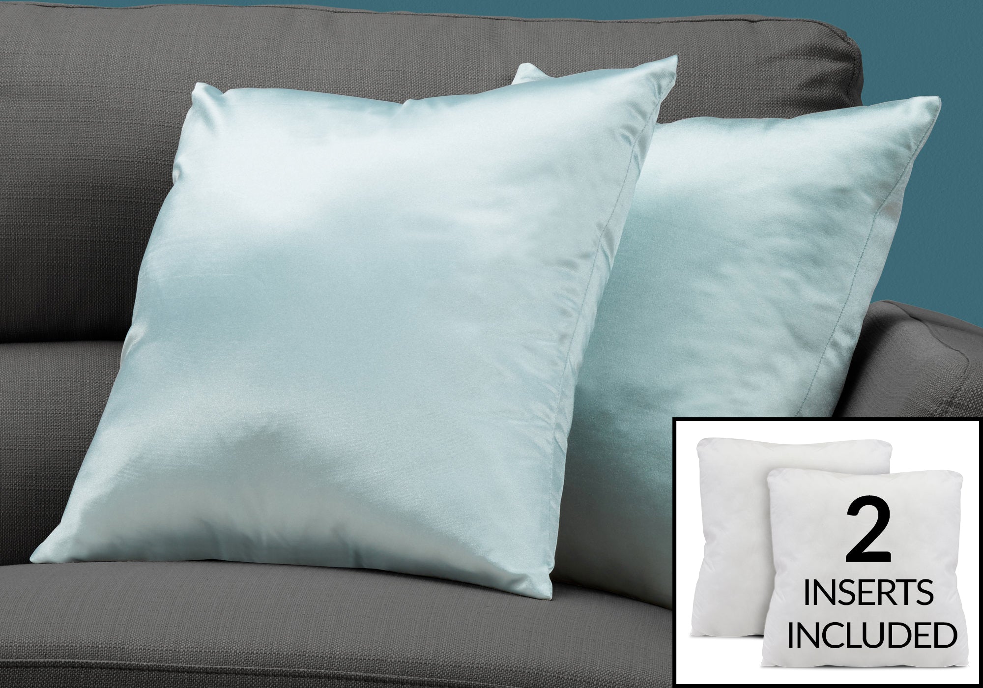 Monarch Specialties I 9341 Oreillers, Lot De 2, 18 X 18 Carré, Encart Inclus, Jeté Décoratif, Accent, Sofa, Canapé, Chambre À Coucher, Polyester, Hypoallergénique, Bleu, Moderne - Simple Boutique