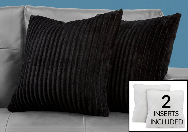 Monarch Specialties I 9357 Oreillers, Lot De 2, 18 X 18 Carré, Encart Inclus, Jeté Décoratif, Accent, Sofa, Canapé, Chambre À Coucher, Polyester, Hypoallergénique, Noir, Moderne - Simple Boutique