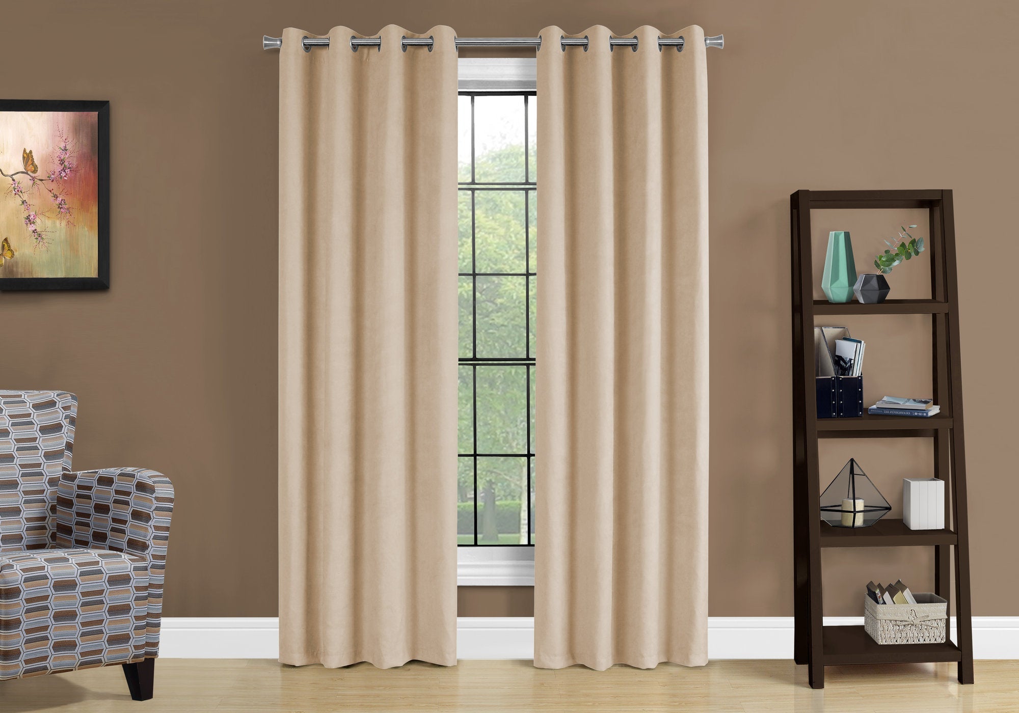 Monarch Specialties I 9800 Rideau, Ensemble 2pcs, 54"w X 84"l, Obscurcissement De La Pièce, Passe-fil, Salon, Chambre À Coucher, Cuisine, Micro Suède, Polyester, Beige, Contemporain, Moderne - Simple Boutique