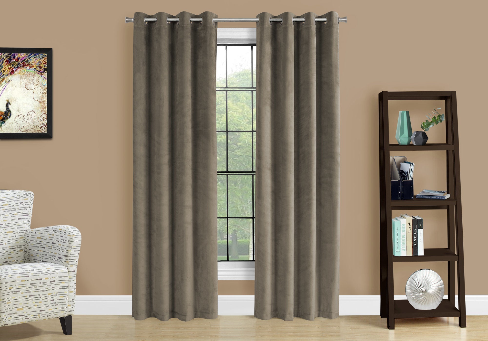 Monarch Specialties I 9826 Rideau, Ensemble 2pcs, 54"w X 84"l, Obscurcissement De La Pièce, Passe-fil, Salon, Chambre À Coucher, Cuisine, Velours, Polyester, Beige, Contemporain, Moderne - Simple Boutique