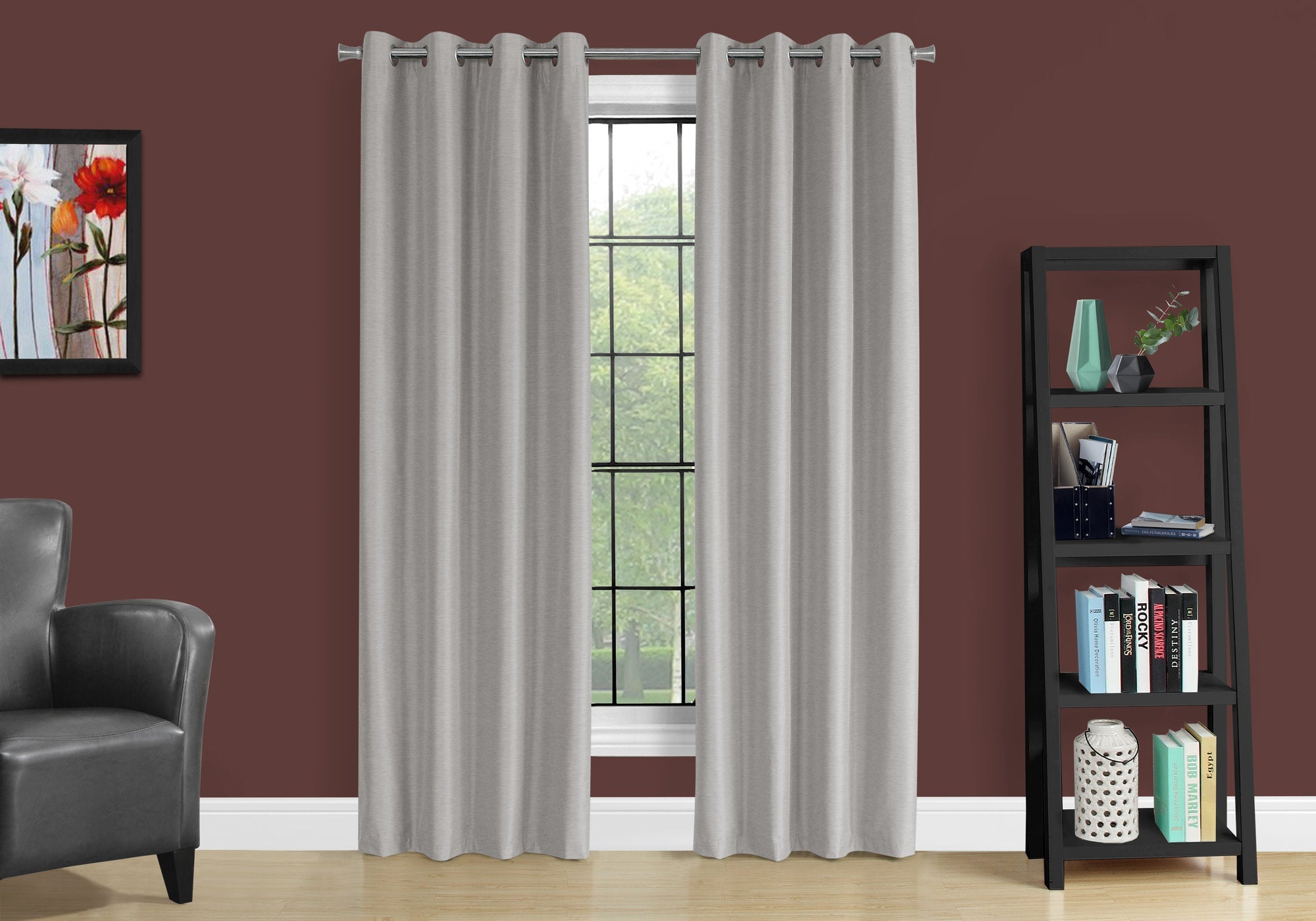 Monarch Specialties I 9835 Rideau, Ensemble 2pcs, 54"w X 84"l, 100% Bloque Lumiere, Passe-fil, Salon, Chambre À Coucher, Cuisine, Isolation Thermique, Polyester, Gris, Contemporain, Moderne - Simple Boutique