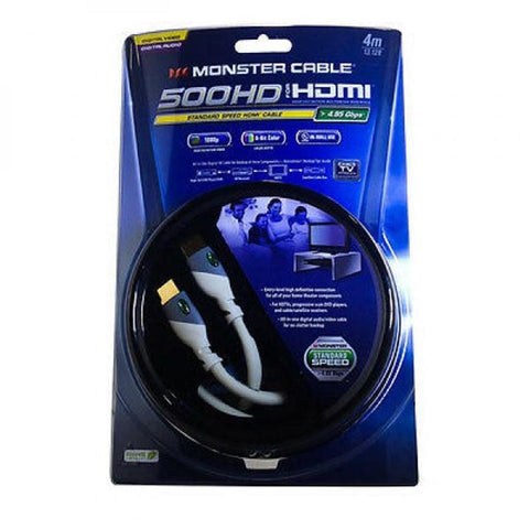 Monster Câble HDMI 500HD Haute Vitesse de 13 pi avec Ethernet, Connecteur Plaqué Or, Blanc