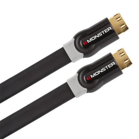Monster Câble HDMI Plat, Haute Vitesse de 8 pi avec Ethernet, Connecteur Plaqué Or, Noir