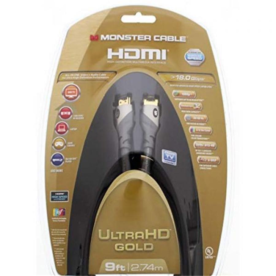 Monster Ultra HD Gold Câble HDMI de 8pi. Haute Vitesse avec Ethernet, Connecteur Plaqué Or, Noir - Simple Boutique