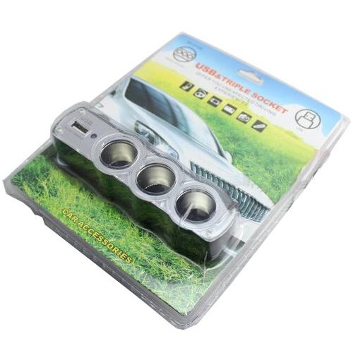 Multiplicateur triple pour prise allume-cigarette avec chargeur USB 1A - Simple Boutique