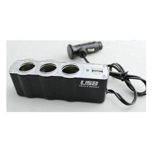 Multiplicateur triple pour prise allume-cigarette avec chargeur USB 1A - Simple Boutique