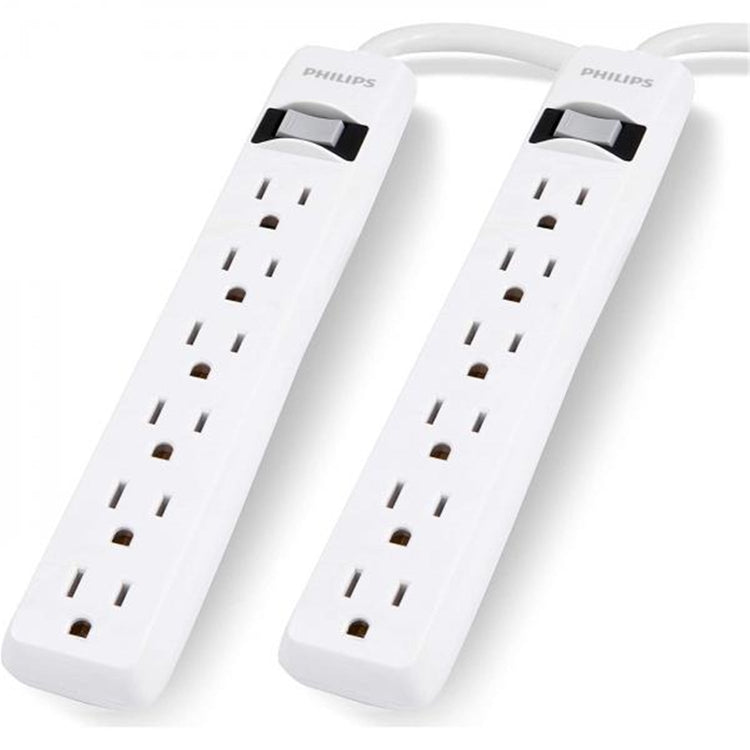 Philips - Emballage de 2 Protecteurs de Surtension à 6 Prises, Protection de 450 Joules, Blanc - Simple Boutique