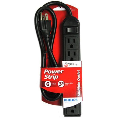 Philips PS barre de tension multi-prises 6 prises 3 pi Noir - Simple Boutique