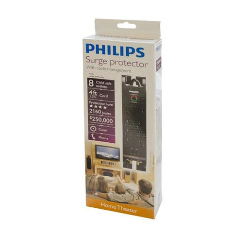 Philips Protecteur De Surtension Électrique 8 Prises 2160J 4Pi Noir