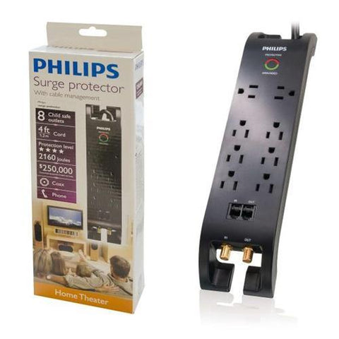 Philips Protecteur De Surtension Électrique 8 Prises 2160J 4Pi Noir