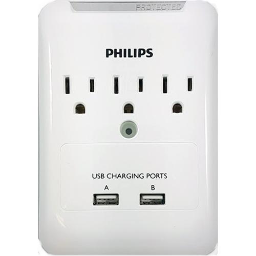 Philips Protecteur Surtension Électrique 3 Prises Avec 2 Ports USB - Simple Boutique