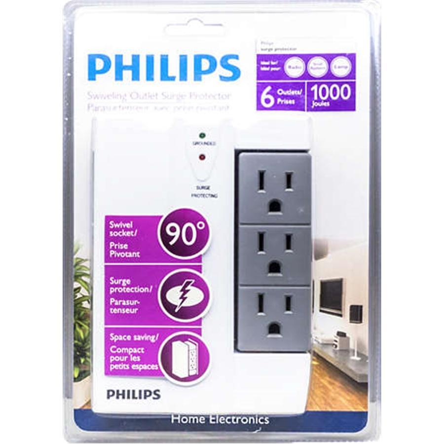 Philips Protecteur de Surtension Mural 6 prises 1000 Joules Blanc - Simple Boutique