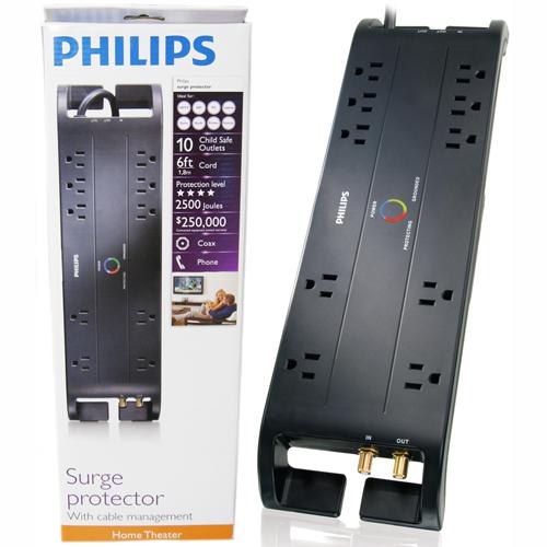 Philips Protecteur de surtension électrique 10 prises 2500J 6pi