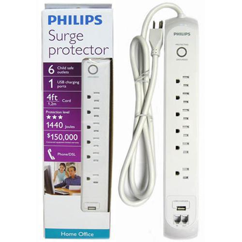 Philips Protecteur de surtension électrique 6 prises 1440J 4pi - Simple Boutique