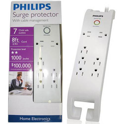 Philips Protecteur de surtension électrique 7 prises 1000J 8pi - Simple Boutique