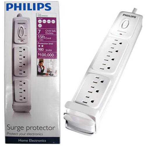 Philips Protecteur de surtension électrique 7 prises 980J 15pi - Simple Boutique