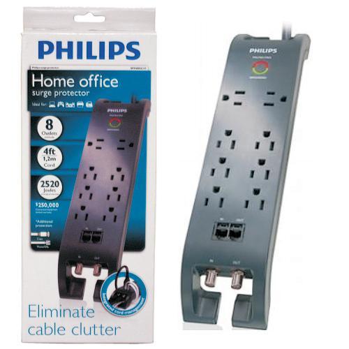 Philips Protecteur de surtension électrique 8 prises 2520J 4pi - Simple Boutique