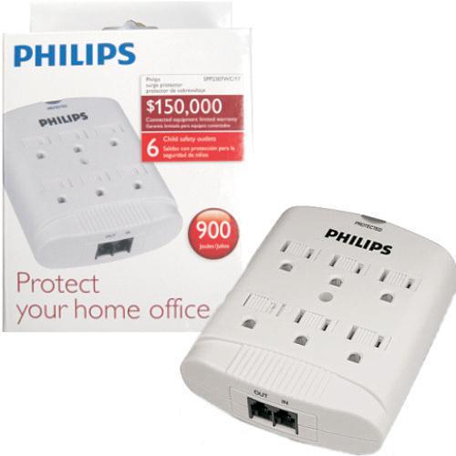 Philips Protecteur surtension électrique 6 prises murales 900J - Simple Boutique