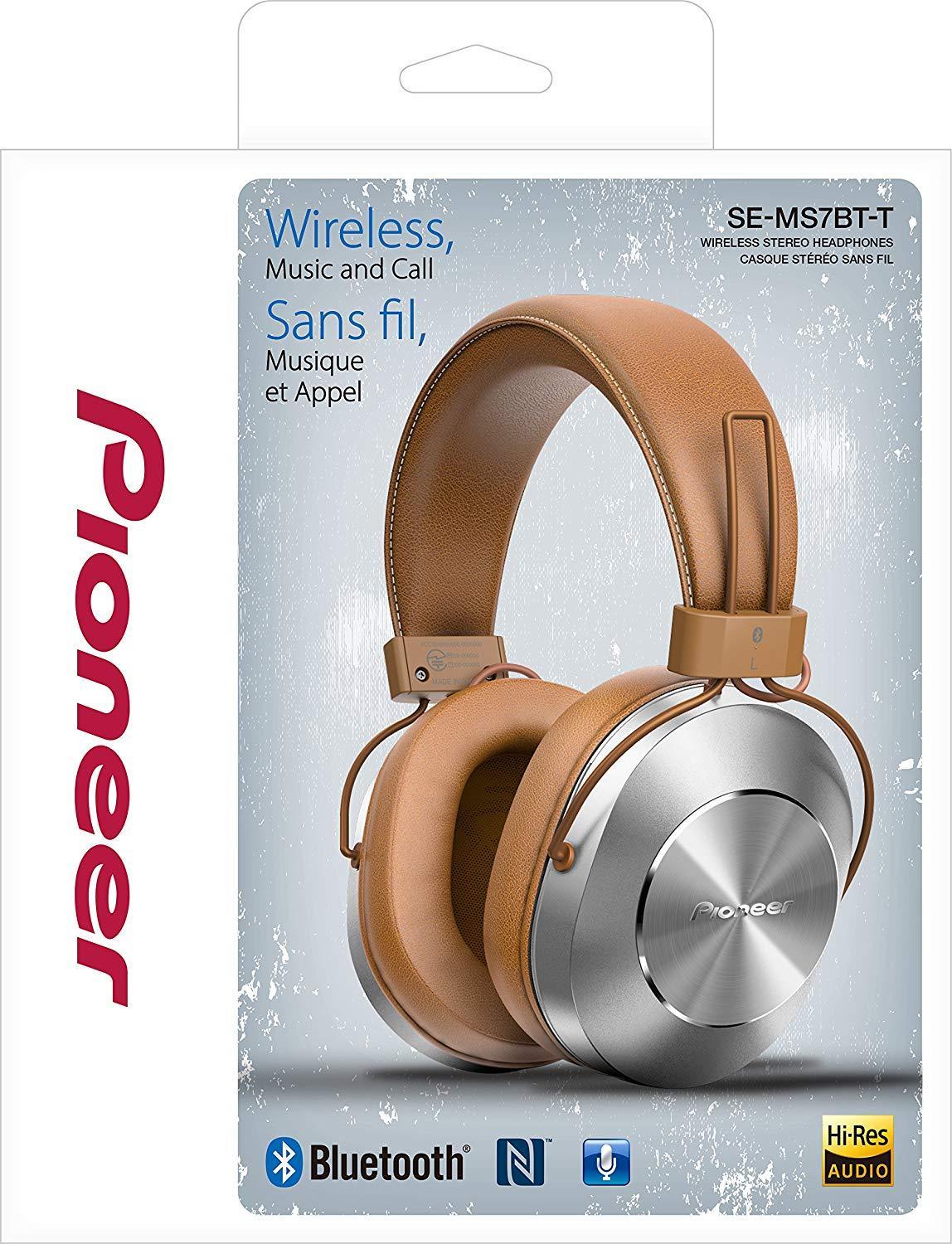Pioneer SEMS7BTT HI-RES Casque d'Écoute Haute Résolution avec Bluetooth et Microphone Tan - Simple Boutique