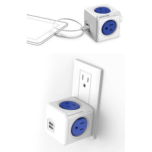 PowerCube Mural Original Multiprise 4 Prises et 2 Ports USB - Bleu - Simple Boutique