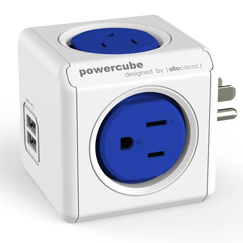 PowerCube Mural Original Multiprise 4 Prises et 2 Ports USB - Bleu - Simple Boutique